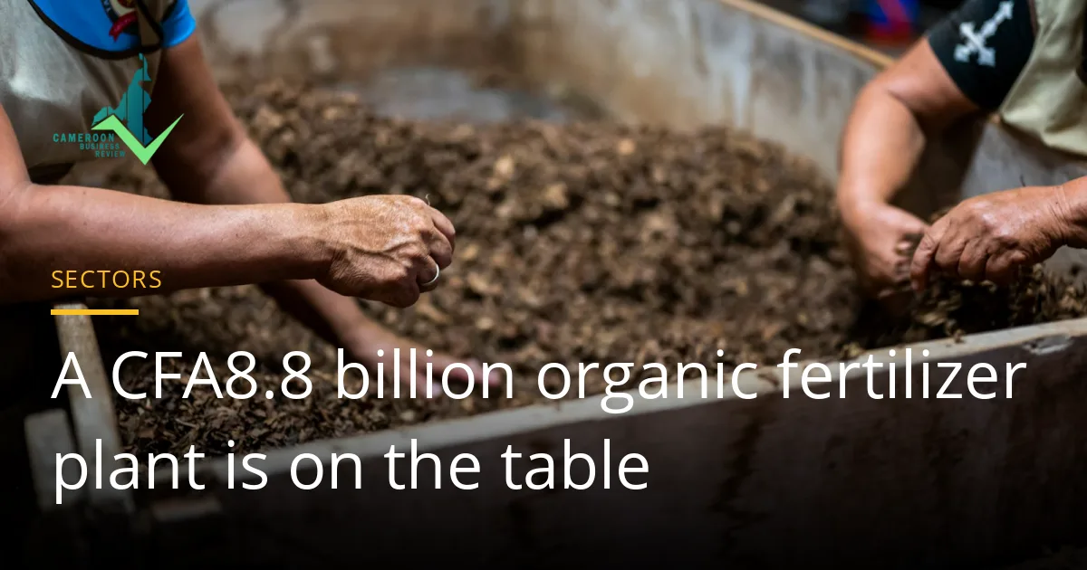 Two workers' hands sifting dark organic compost inside a wooden bin